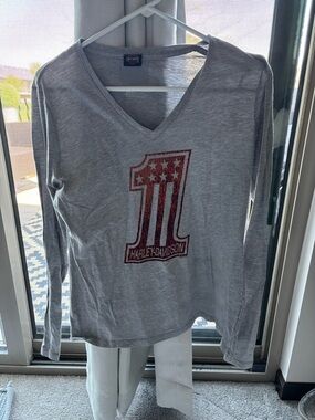 Harley-Davidson Gray Tee with Rust colored Hawkeye Logo